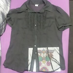 Black sheer button down *